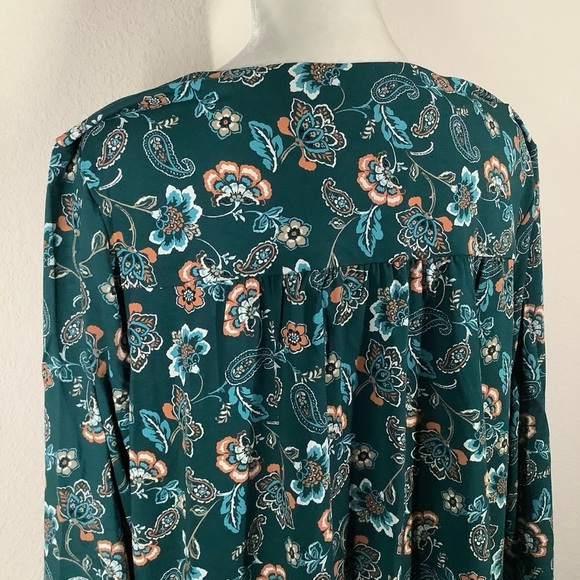J JILL Wearever Jersey Knit Tunic Dark Green Floral Top 3/4 Sleeve Travel Work L - Picture 13 of 16